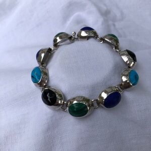 Vintage malachite, turquoise and lapis bracelet